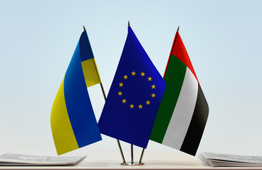 Flags of Ukraine European Union and UAE