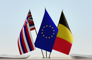 Flags of Hawaii European Union and Belgium