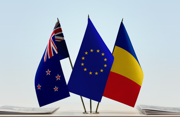 Flags of New Zealand European Union and Romania