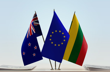 Flags of New Zealand European Union and Lithuania