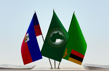 Flags of Haiti African Union and Zambia