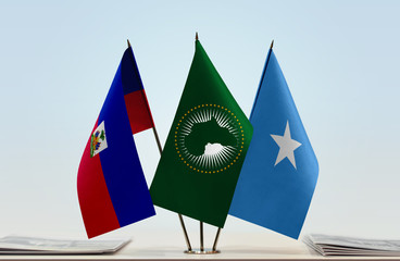 Flags of Haiti African Union and Somalia