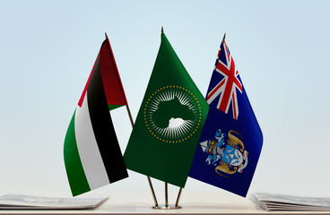 Flags of Palestine African Union and Tristan da Cunha