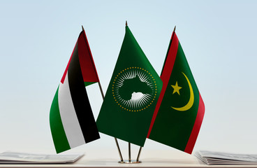 Flags of Palestine African Union and Mauritania