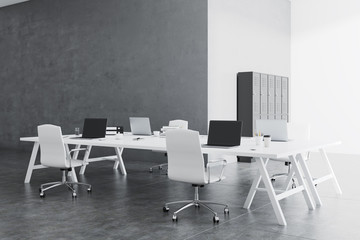 Gray wall office corner, lockers