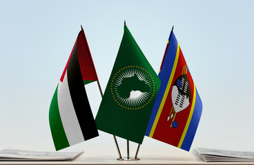 Flags of Palestine African Union and Swaziland