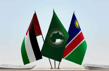 Flags of Palestine African Union and Namibia