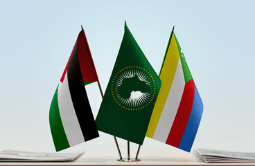 Flags of Palestine African Union and Comoros