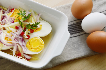 Boiled egg with Mango salad Thai style