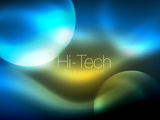 Blurred neon glowing circle, hi-tech modern bubble template, techno glowing glass round shapes or spheres. Geometric abstract background