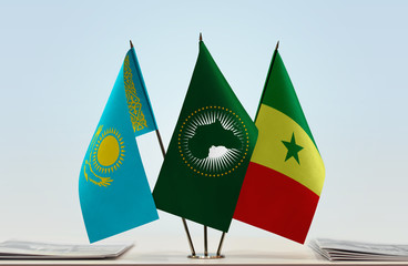 Flags of Kazakhstan African Union and Senegal