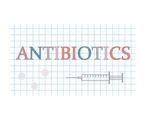 antibiotics word on checkered paper sheet- vector illustration