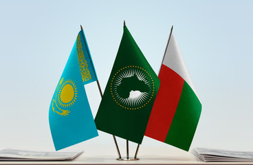 Flags of Kazakhstan African Union and Madagascar