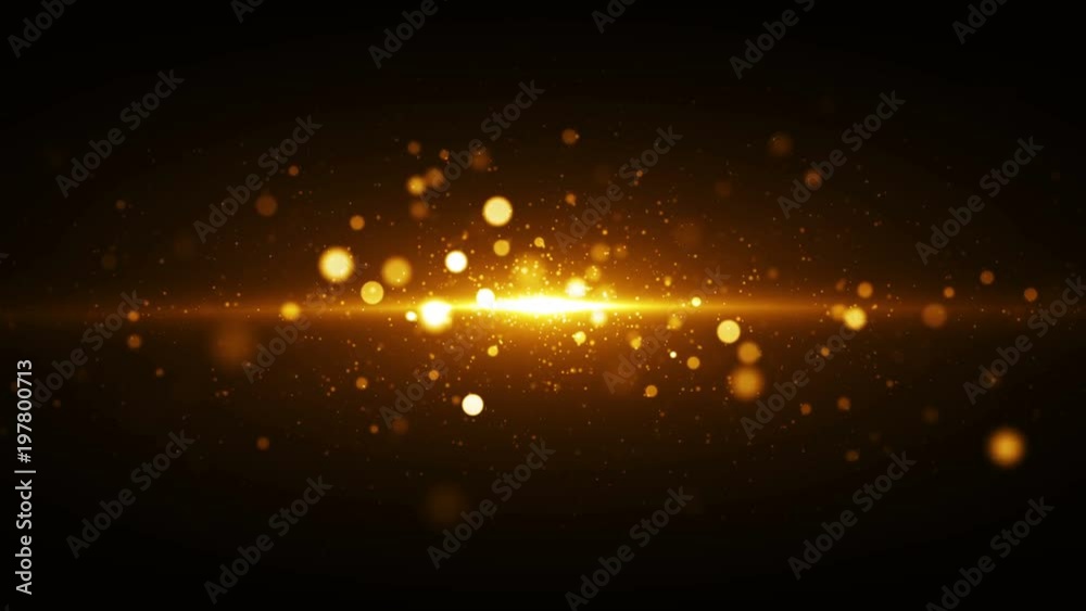 Wall mural golden lights background with particles coming from center. seamless loop gold texture.