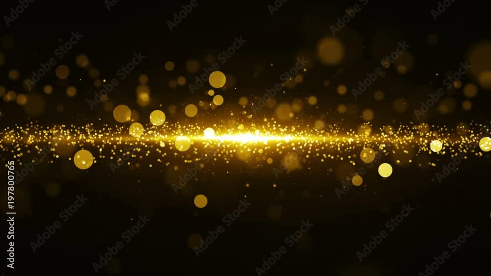 Poster abstract golden background with light in center and particles. starburst with sparks, seamless loop 