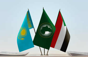 Flags of Kazakhstan African Union and Sudan