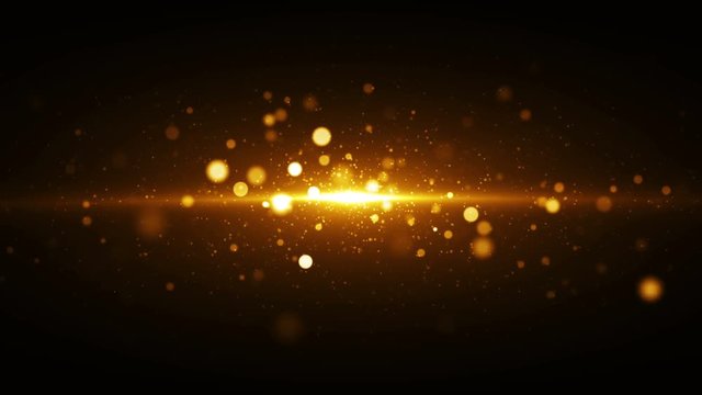 Golden lights background with particles coming from center. Seamless loop gold texture.