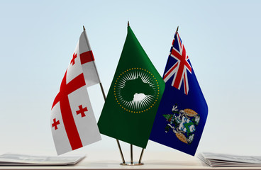 Flags of Georgia African Union and Ascension Island