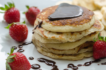 Stack of Turkish -style pancakes with Strawberry and chocolate