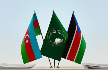 Flags of Azerbaijan African Union and South Sudan
