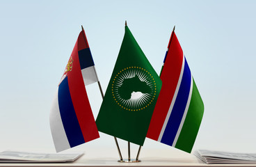 Flags of Serbia African Union and The Gambia