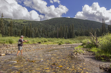 Fly Fisherman On the West Dolores river near Telluride, Colorado.