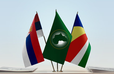 Flags of Serbia African Union and Seychelles