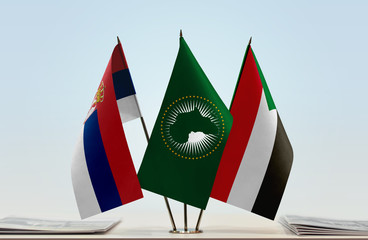 Flags of Serbia African Union and Sudan