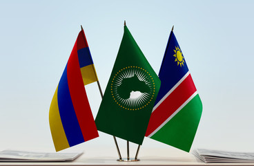 Flags of Armenia African Union and Namibia