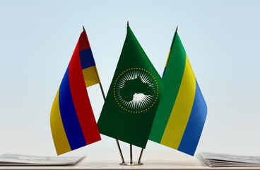 Flags of Armenia African Union and Gabon