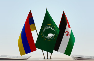 Flags of Armenia African Union and Sahrawi Arab Democratic Republic