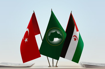 Flags of Turkey African Union and Sahrawi Arab Democratic Republic