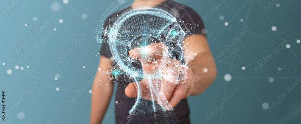 Fototapete businessman using digital artificial intelligence interface 3d rendering