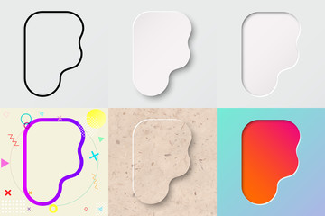 vector illustration set of cute bold rounded letter f with outline, 3d paper cut, embossing, neo memphis, kraft paper, summer sunset sky gradient effect with transparent shadow