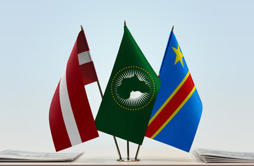 Flags of Latvia African Union and Democratic Republic of the Congo (DRC, DROC, Congo-Kinshasa)