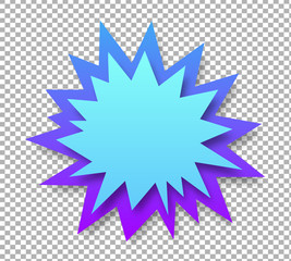 Blue vector boom paper shape on transparency grid background