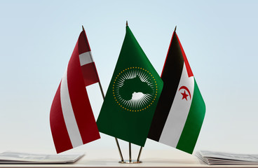Flags of Latvia African Union and Sahrawi Arab Democratic Republic