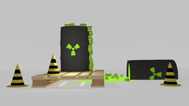 Radioactive waste barrel with warning symbol Loopable 3D toxic nuclear danger hazard animation