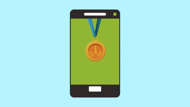 smartphone with medals podium championship animation  illustration design