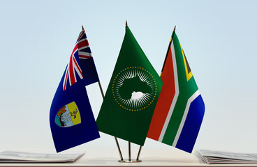 Flags of Saint Helena African Union and Republic of South Africa