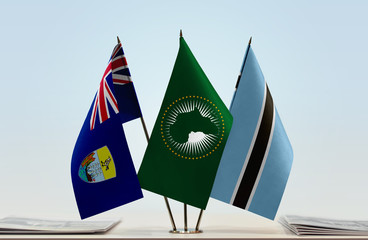 Flags of Saint Helena African Union and Botswana