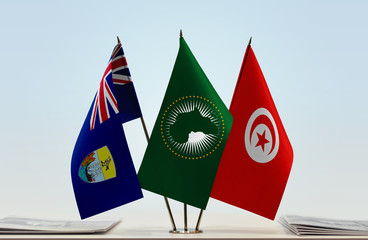 Flags of Saint Helena African Union and Tunisia