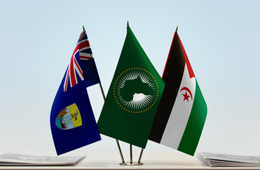 Flags of Saint Helena African Union and Sahrawi Arab Democratic Republic