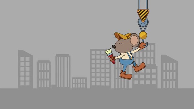 mouse builder with brush character animation  illustration design