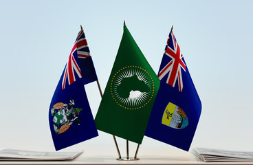 Flags of Ascension Island African Union and Saint Helena