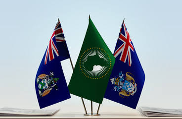Flags of Ascension Island African Union and Tristan da Cunha