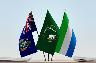 Flags of Ascension Island African Union and Sierra Leone