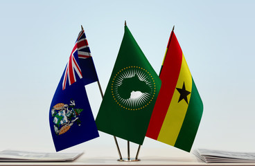 Flags of Ascension Island African Union and Ghana