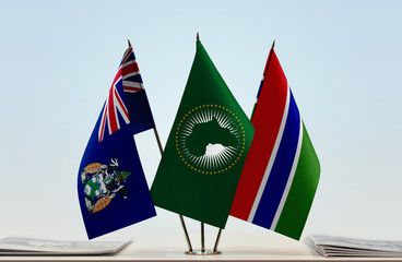 Flags of Ascension Island African Union and The Gambia