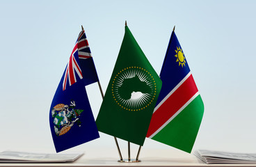 Flags of Ascension Island African Union and Namibia